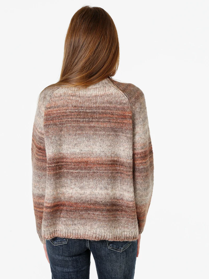 Maglione donna multicolore con collo a lupetto - cammello