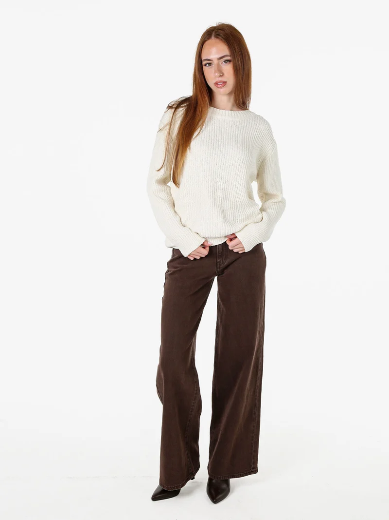 Maglione girocollo da donna in ciniglia - panna