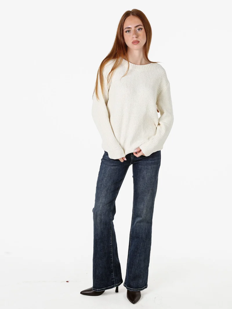 Maglione girocollo da donna in ciniglia - panna