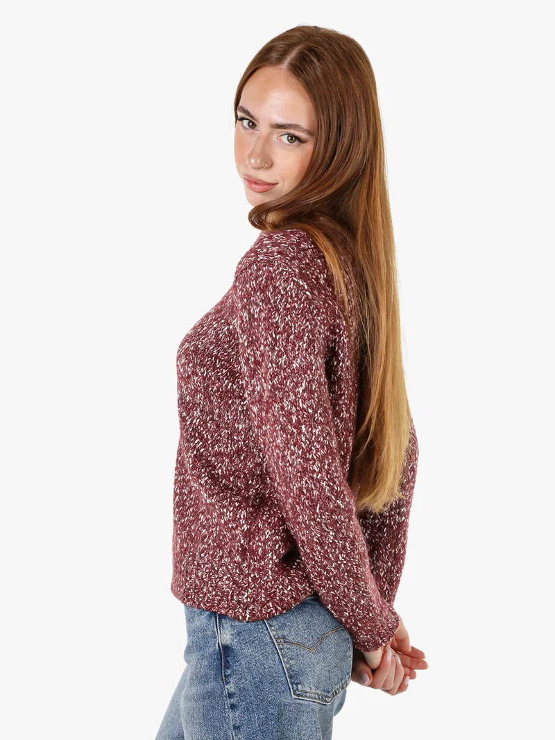 Maglione girocollo da donna in filato bouclè - bordeaux