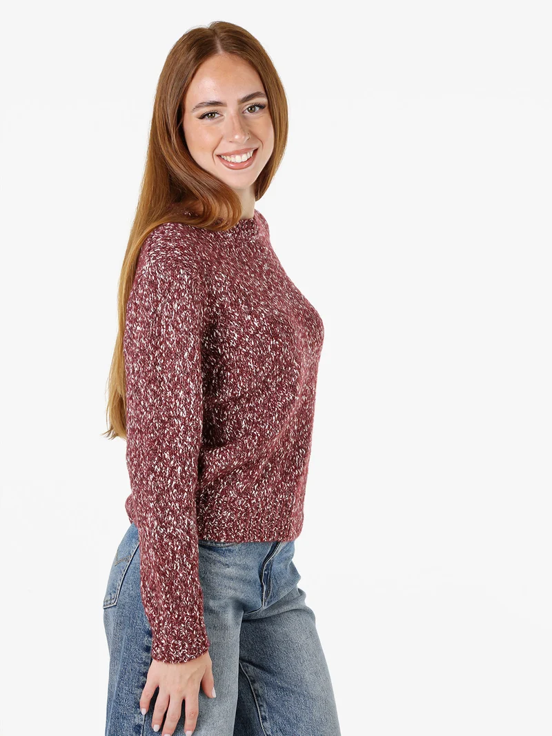 Maglione girocollo da donna in filato bouclè - bordeaux