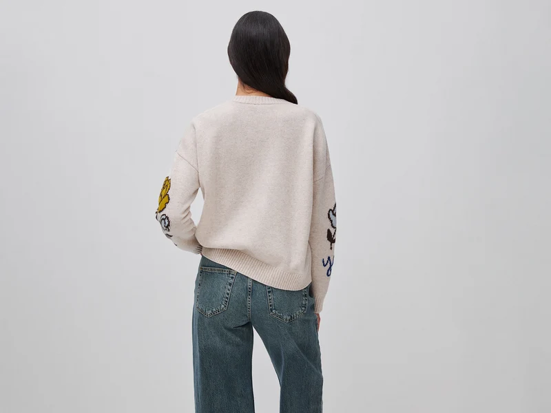 Pullover aus 100 % Wolle mit floralem Einsatz