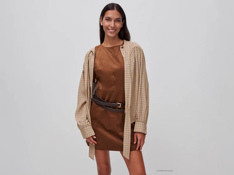 Ärmelloses Kleid in Wildlederoptik