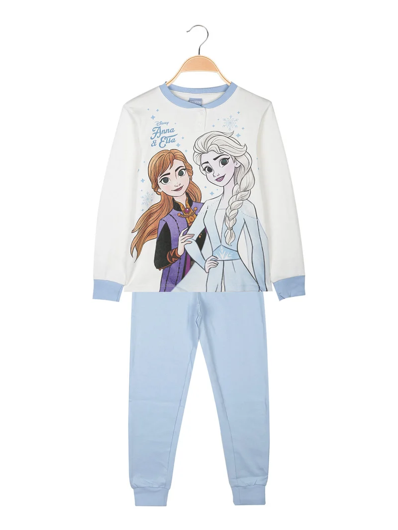 Pigiama lungo da bambina in cotone interlock - azzurro