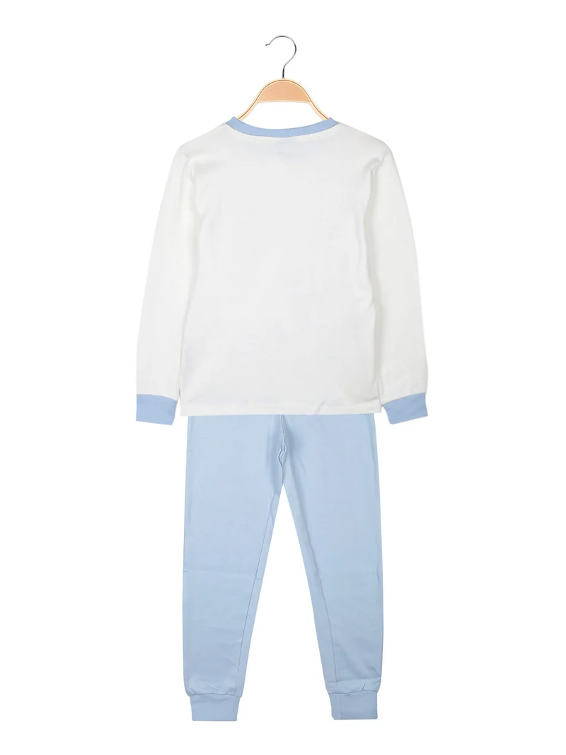 Pigiama lungo da bambina in cotone interlock - azzurro