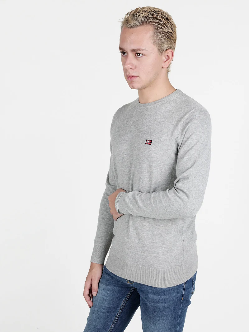 Pullover girocollo da uomo in maglia tinta unita - grigio chiaro