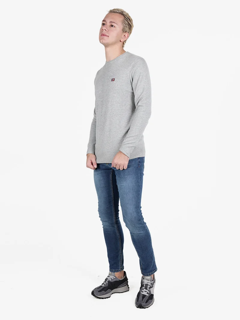 Pullover girocollo da uomo in maglia tinta unita - grigio chiaro