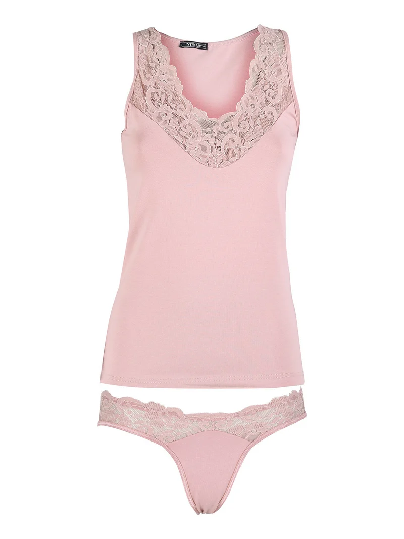 Coordinato intimo donna in pizzo con top e brasiliana - rosa