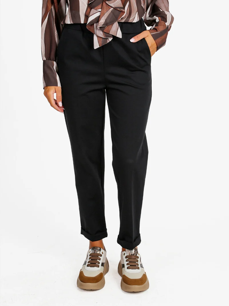 Pantaloni donna casual con risvolto - nero