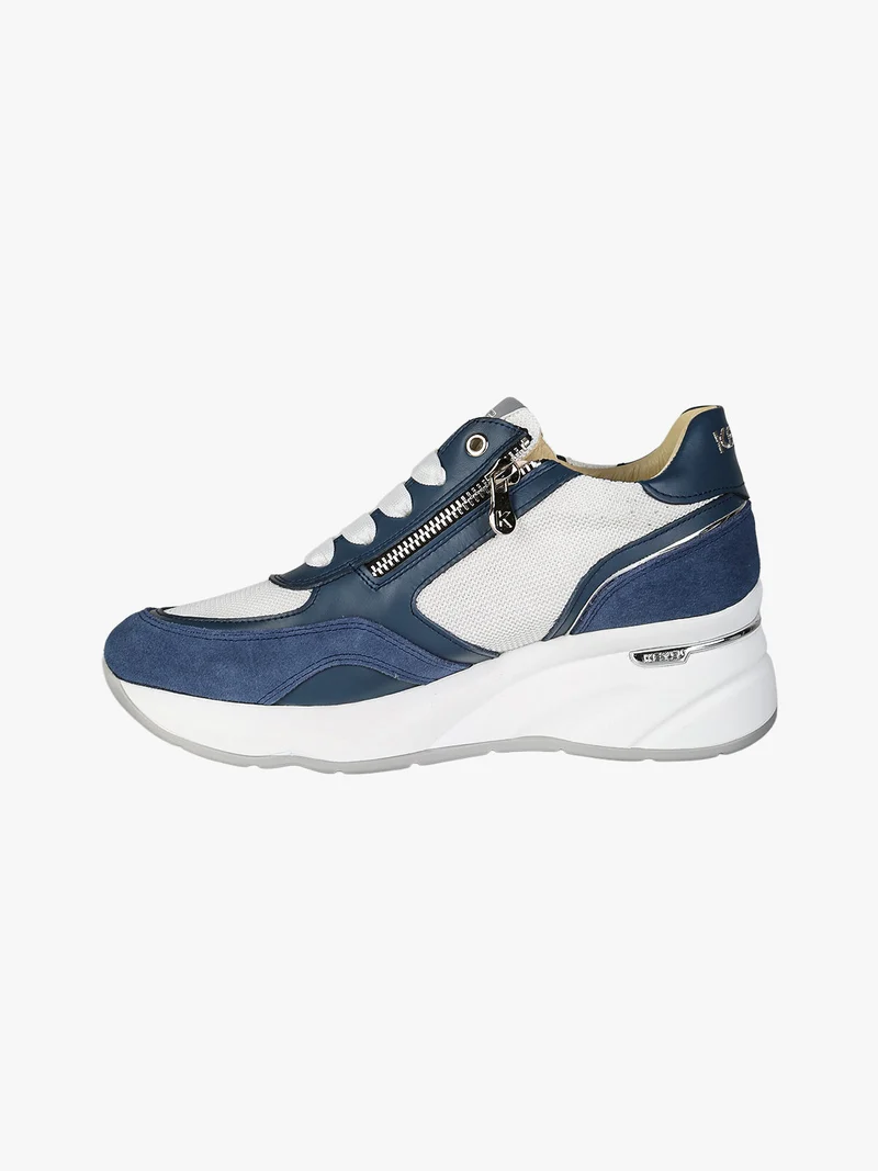 Sneakers donna in pelle con zeppa - blu