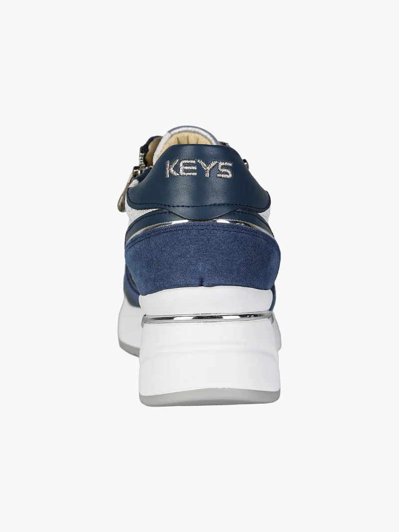 Sneakers donna in pelle con zeppa - blu