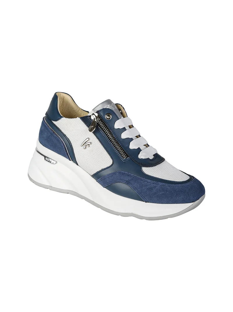 Sneakers donna in pelle con zeppa - blu