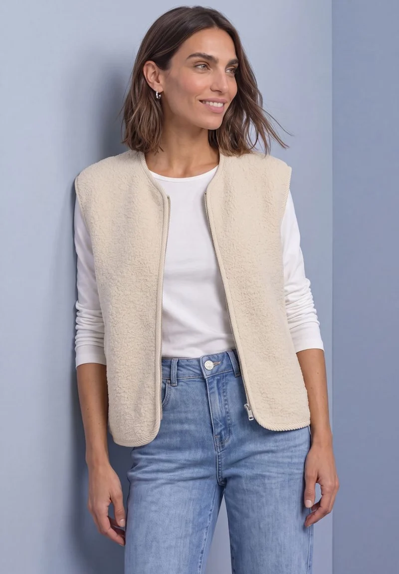 Teddy-Weste mit Zipper und Corddetails
