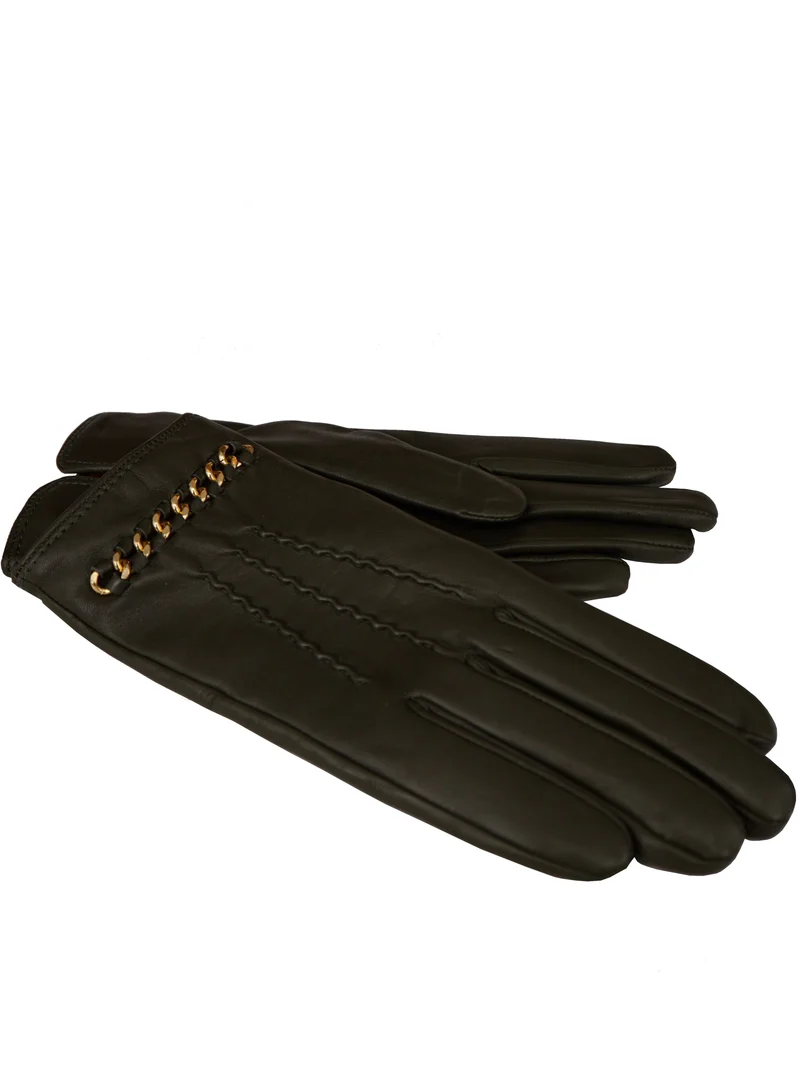Lederhandschuhe mit Kette Dunkelgrün