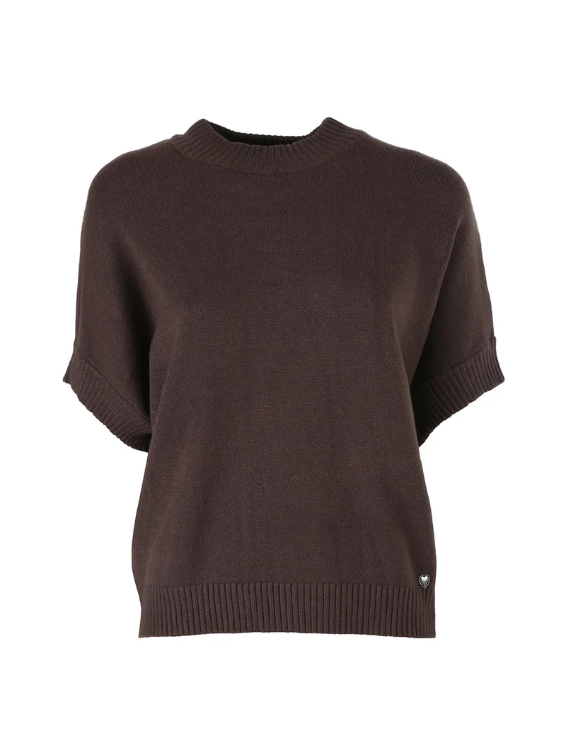 Maglia donna poncho accollata con maniche corte - moro