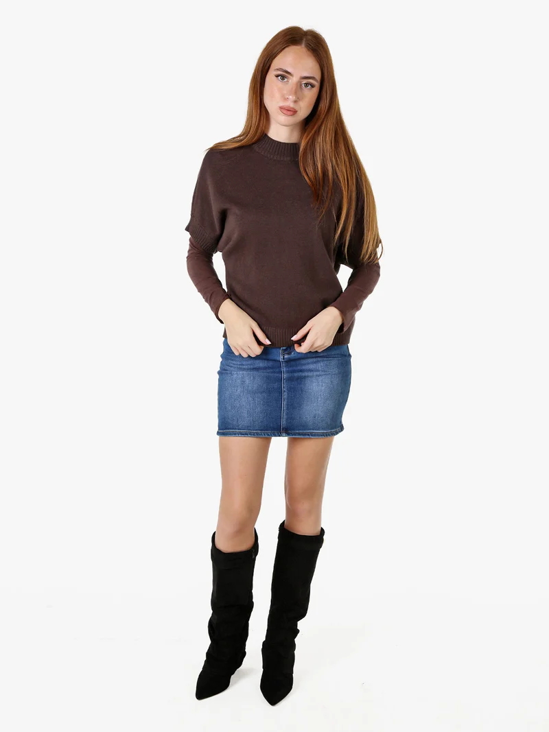 Maglia donna poncho accollata con maniche corte - moro