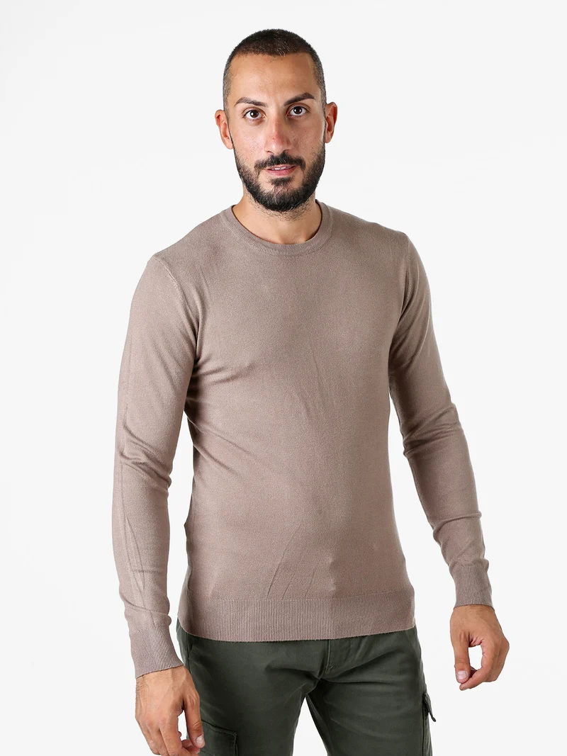 Maglia girocollo da uomo in tinta unita - taupe