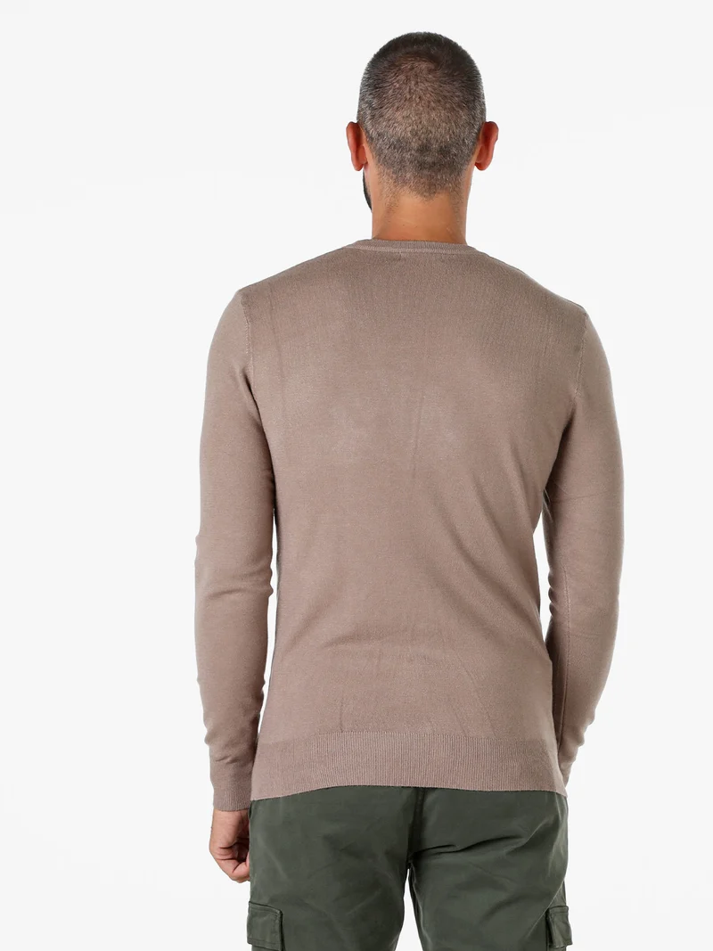Maglia girocollo da uomo in tinta unita - taupe