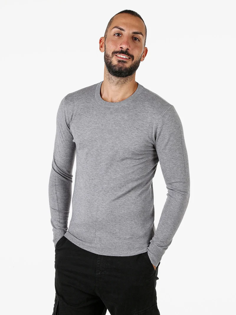 Maglia girocollo da uomo in tinta unita - grigio