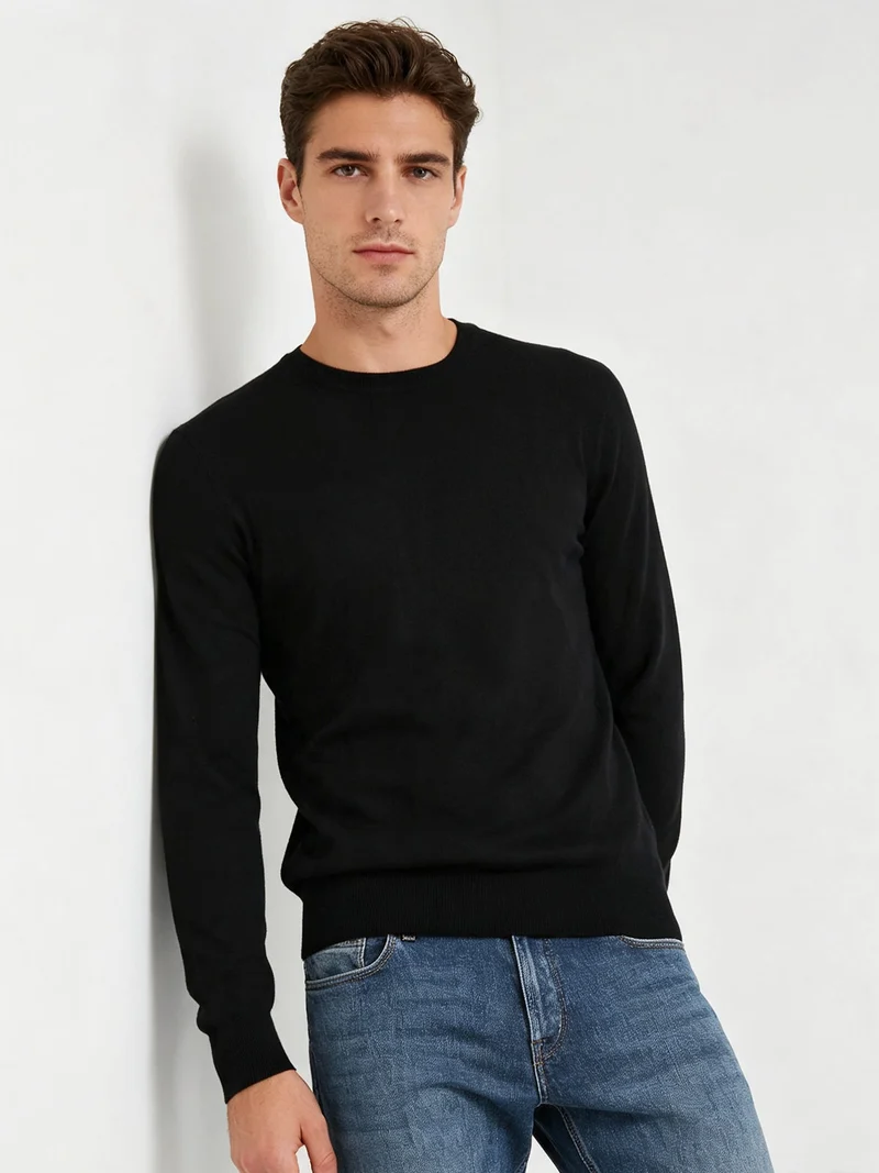 Maglia girocollo da uomo in tinta unita - nero