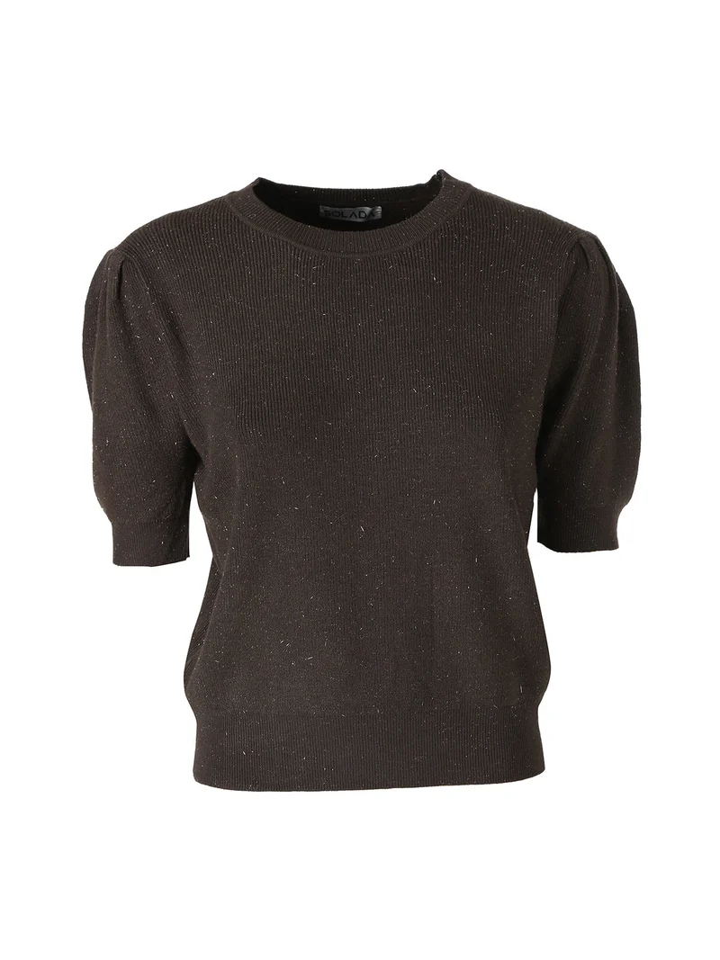 Maglia donna in lurex con maniche corte a sbuffo - moro