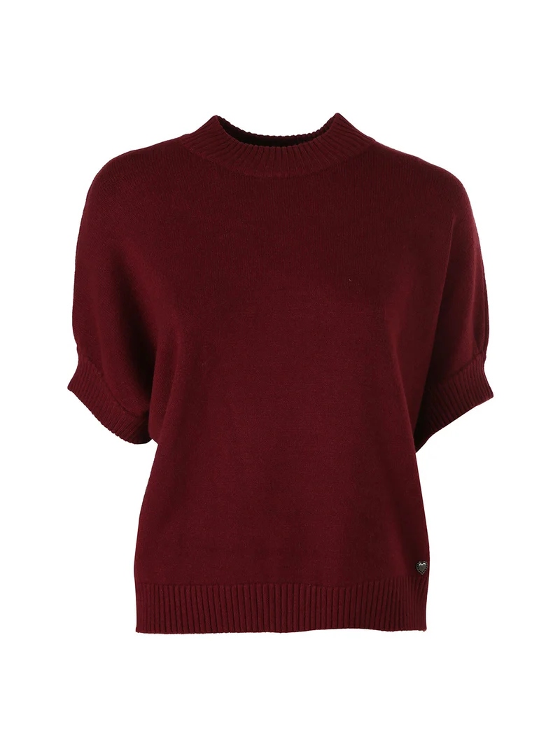 Maglia donna poncho accollata con maniche corte - bordeaux