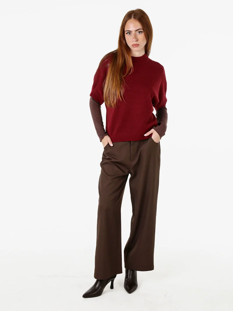 Maglia donna poncho accollata con maniche corte - bordeaux