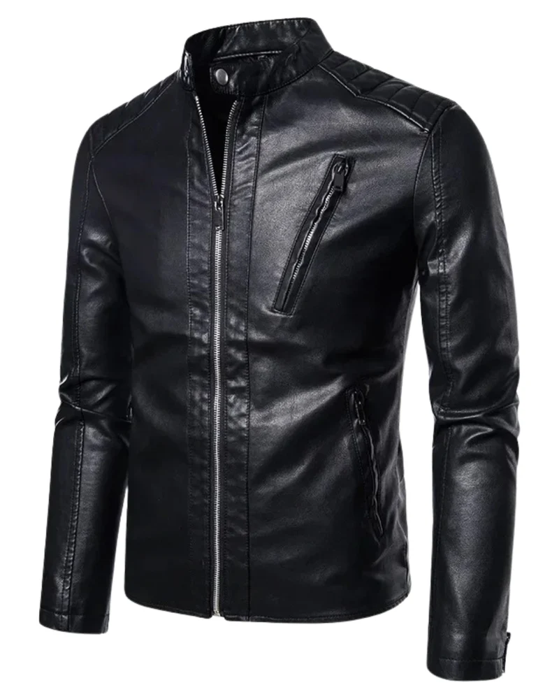 Elegant Stand Collar Leather Jacket