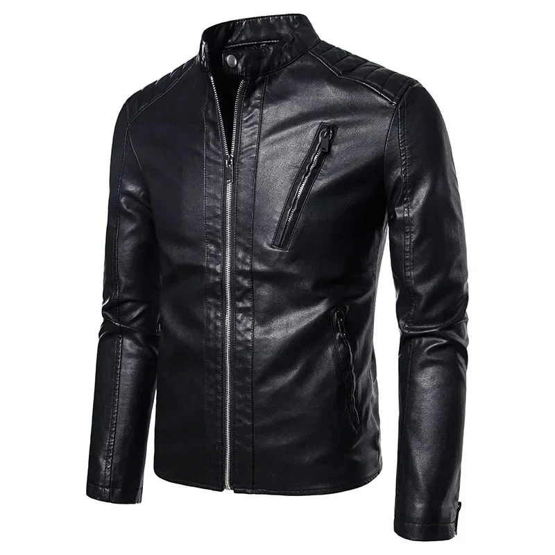 Elegant Stand Collar Leather Jacket