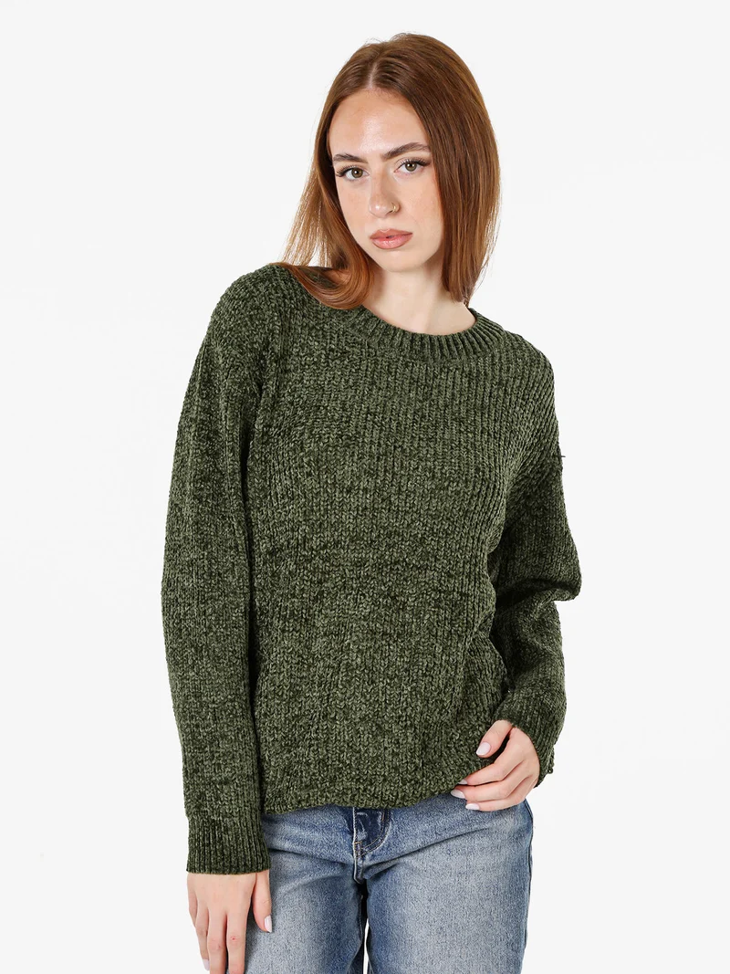 Maglione girocollo da donna in ciniglia - verde