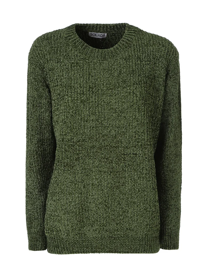Maglione girocollo da donna in ciniglia - verde