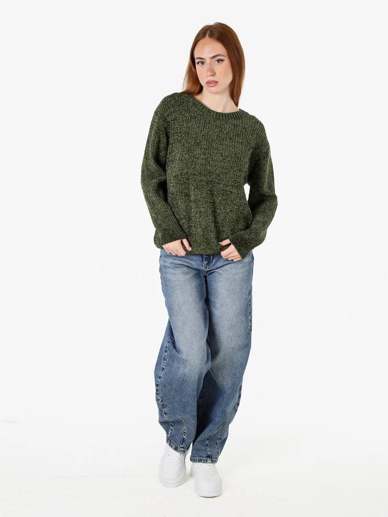 Maglione girocollo da donna in ciniglia - verde