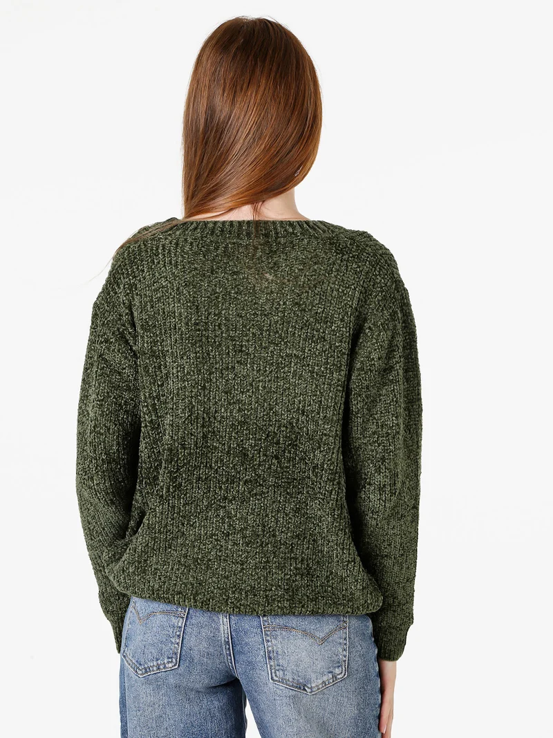 Maglione girocollo da donna in ciniglia - verde