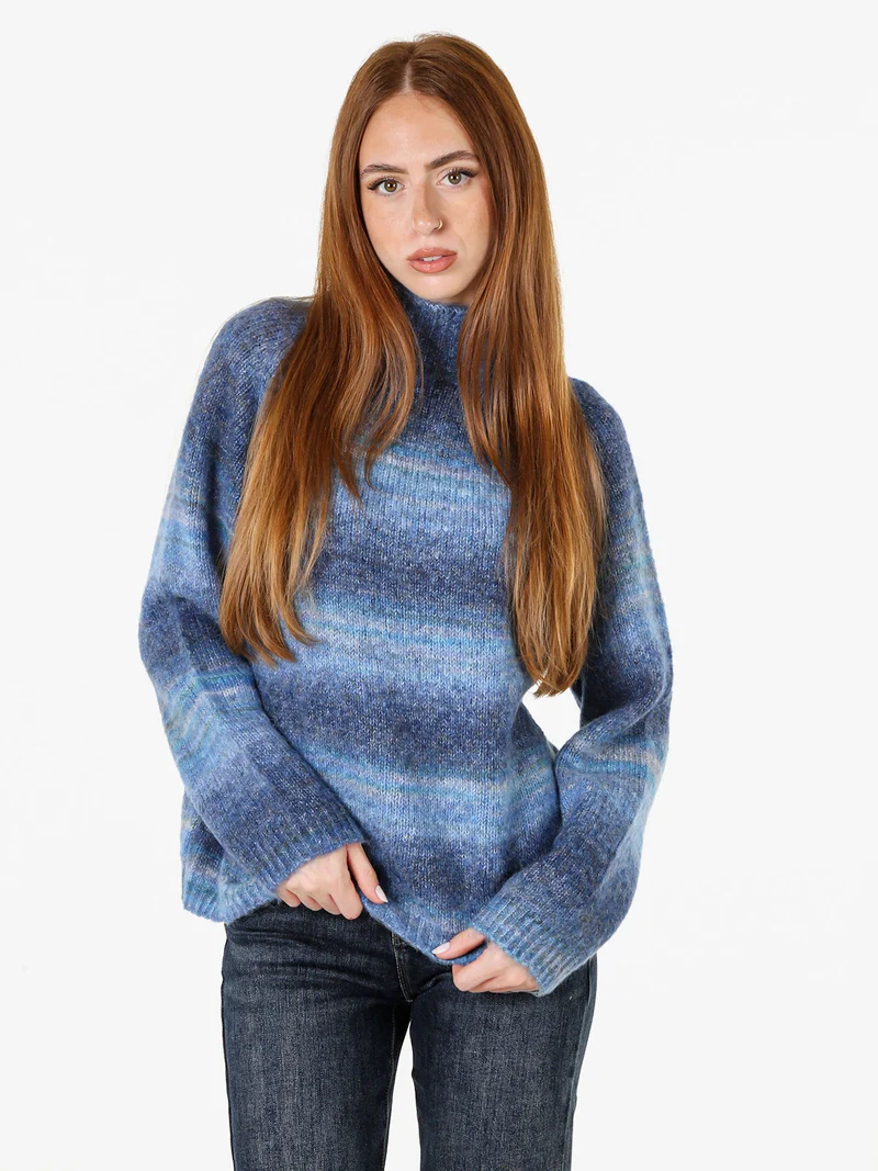 Maglione donna multicolore con collo a lupetto - blu scuro