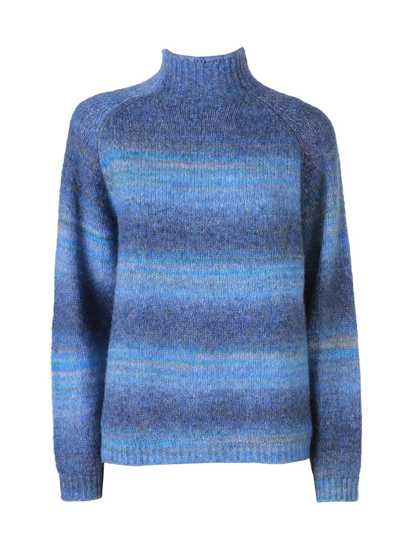 Maglione donna multicolore con collo a lupetto - blu scuro