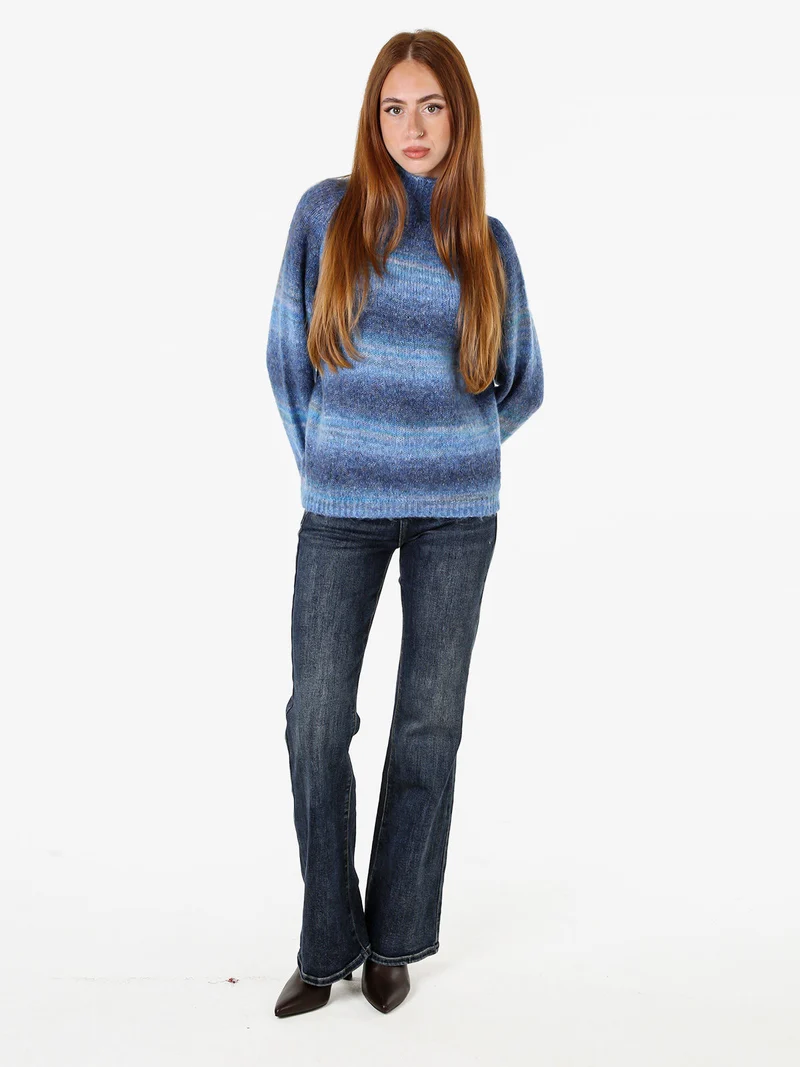 Maglione donna multicolore con collo a lupetto - blu scuro