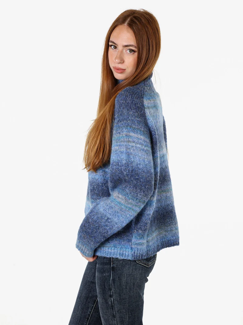 Maglione donna multicolore con collo a lupetto - blu scuro