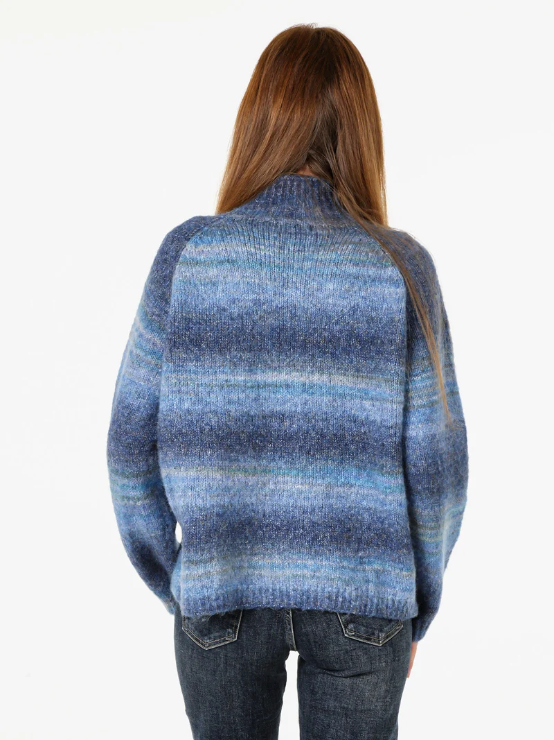Maglione donna multicolore con collo a lupetto - blu scuro