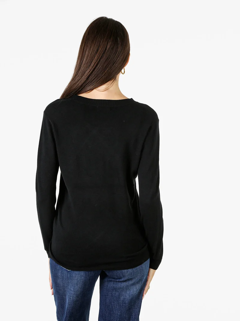 Maglia girocollo da donna con ricamo sul finale - nero