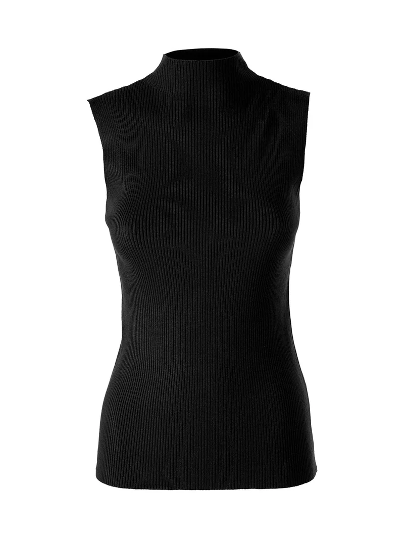 Maglia smanicata da donna con scollo a lupetto - nero