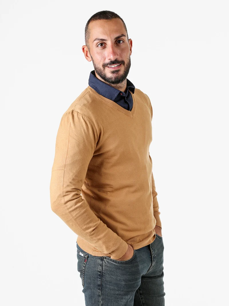 Maglia uomo con scollo a V tinta unita - arancione