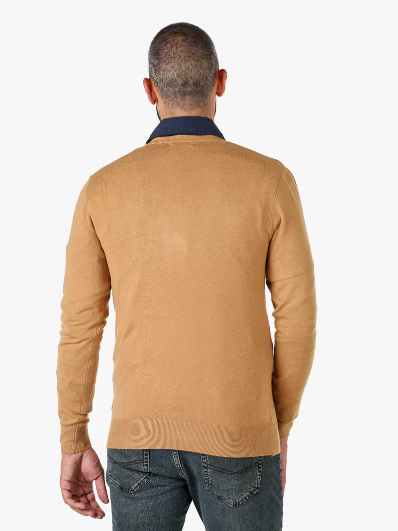 Maglia uomo con scollo a V tinta unita - arancione