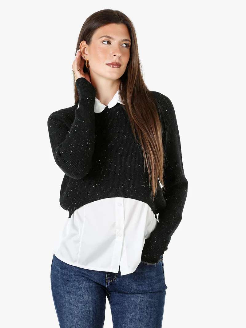 Maglione donna cropped con lurex - nero
