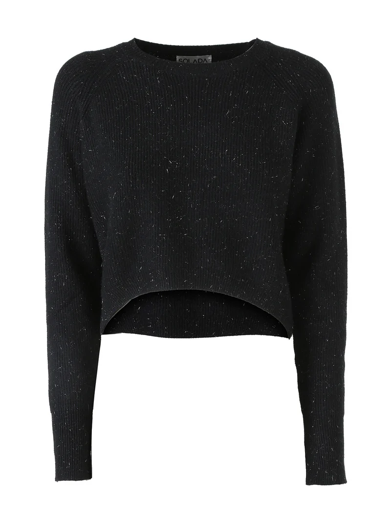 Maglione donna cropped con lurex - nero