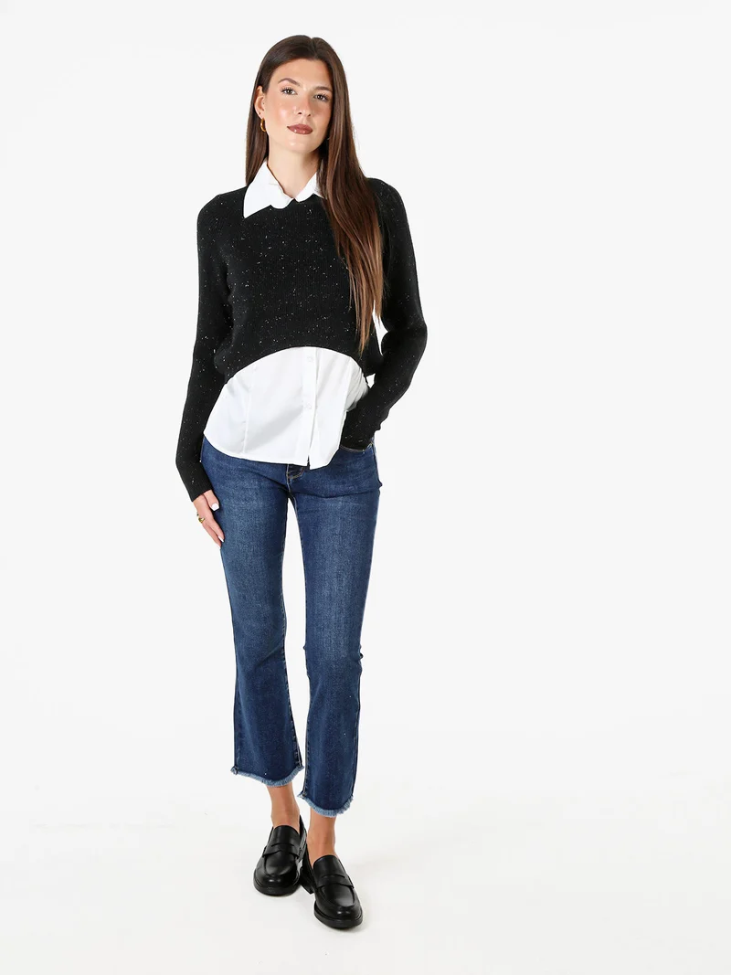 Maglione donna cropped con lurex - nero