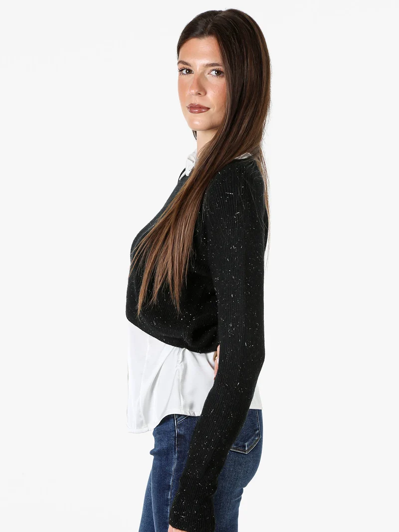 Maglione donna cropped con lurex - nero
