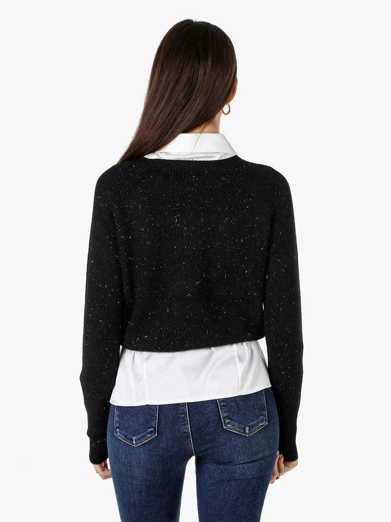 Maglione donna cropped con lurex - nero