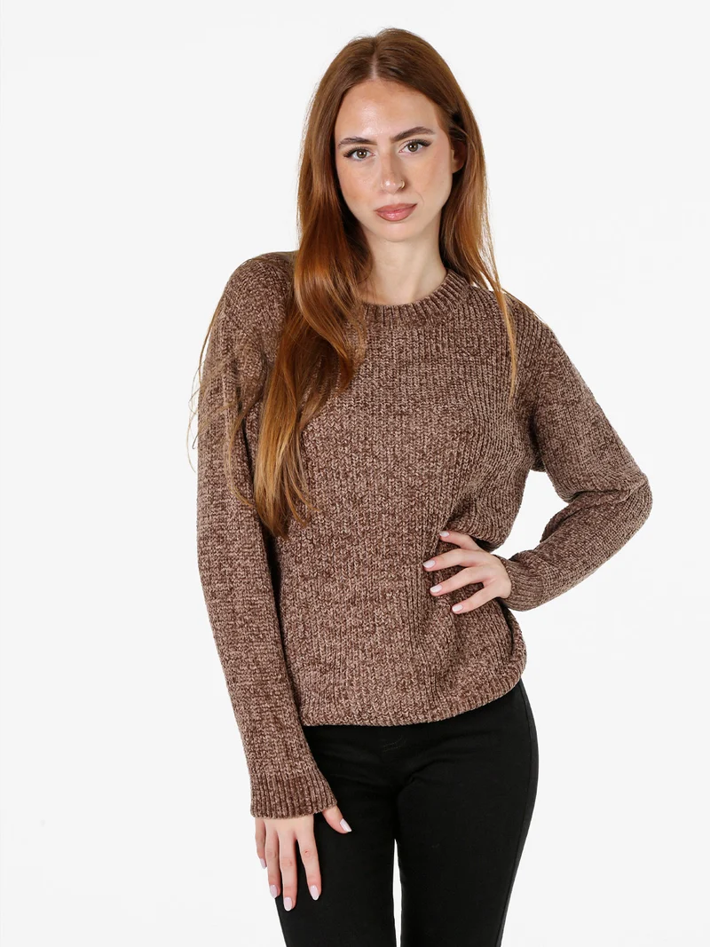 Maglione girocollo da donna in ciniglia - marrone