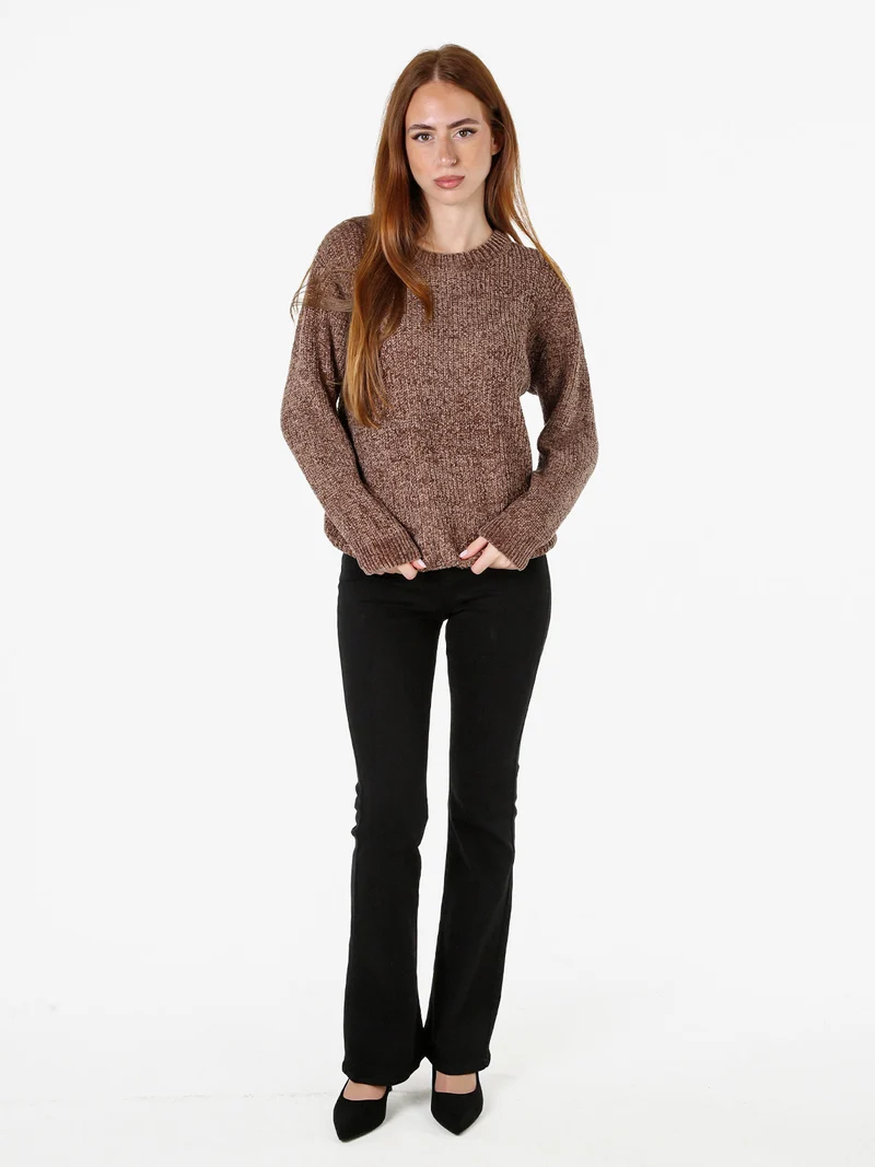 Maglione girocollo da donna in ciniglia - marrone