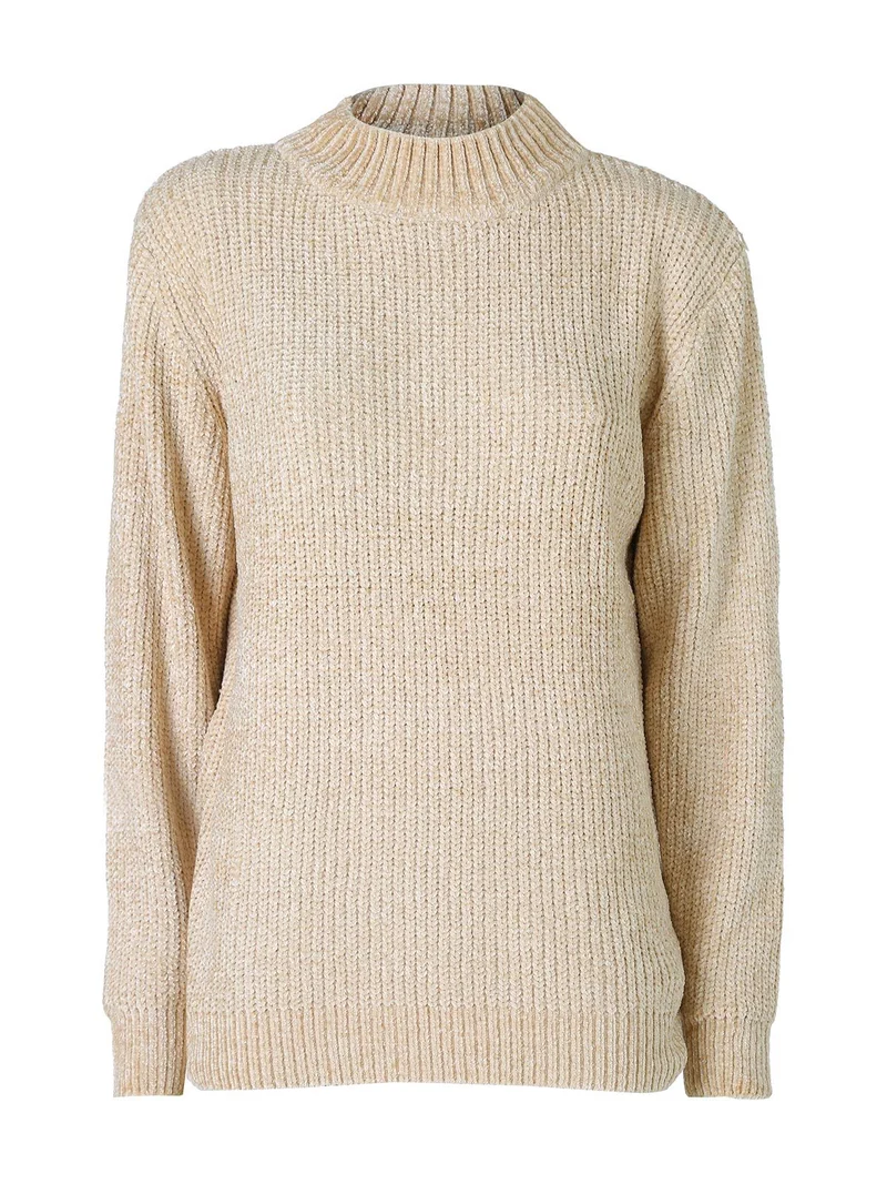 Maglione accollato da donna in ciniglia - beige